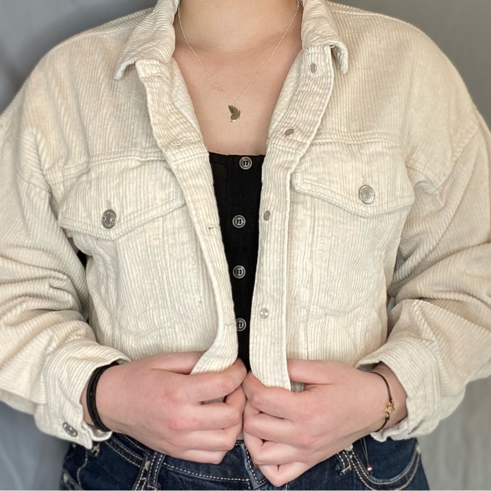 Corduroy, cream, cropped jacket - Picture 1 of 3